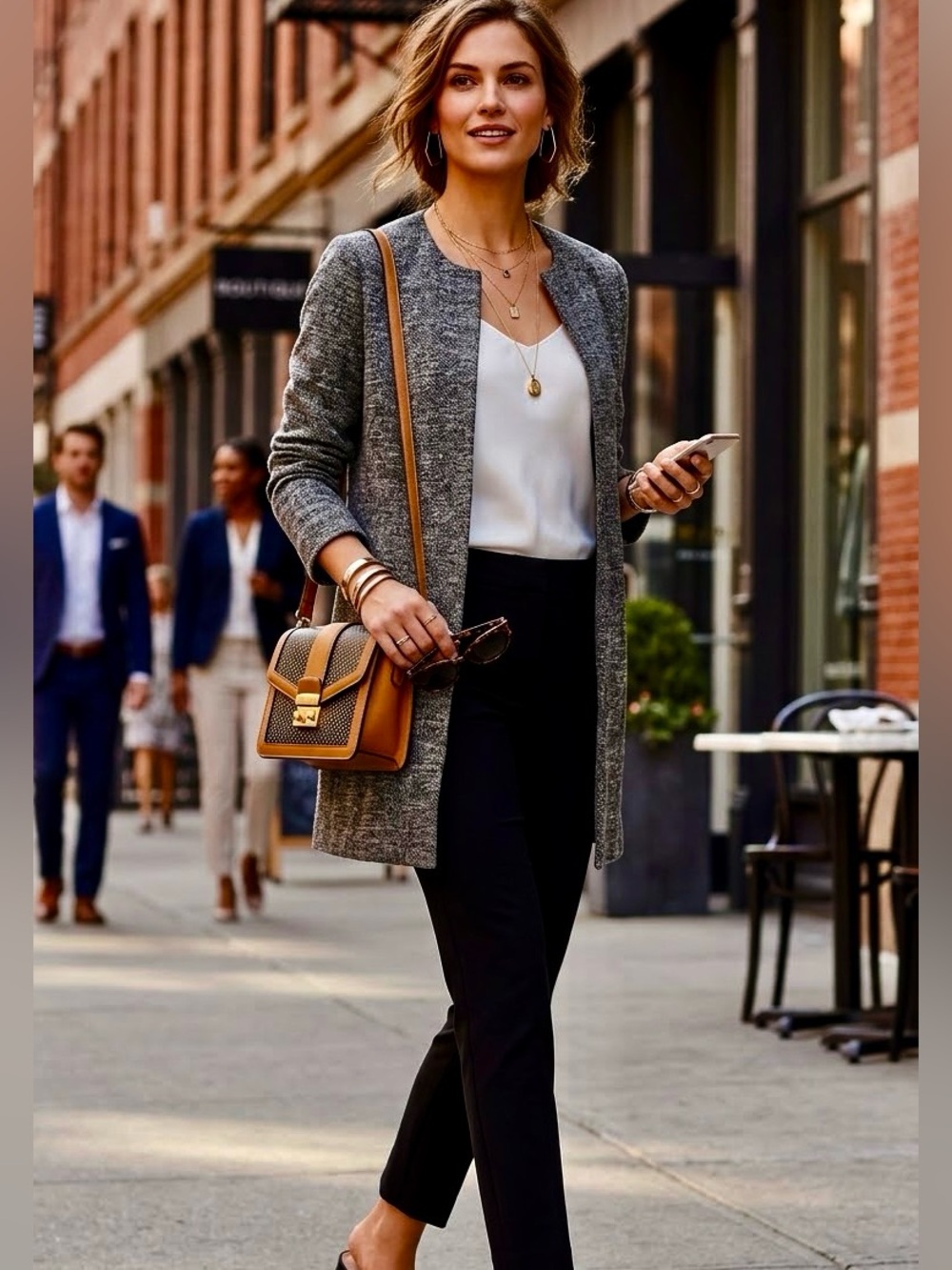 EILEEN FISHER Open Coat Blazer M Black Minimalist Lagenlook Crosshatch Tencel